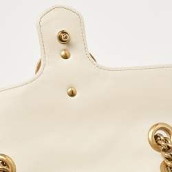 Pre Owned Gucci Off White Matelassé Leather Mini GG Marmont Shoulder Bag