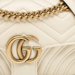 Pre Owned Gucci Off White Matelassé Leather Mini GG Marmont Shoulder Bag