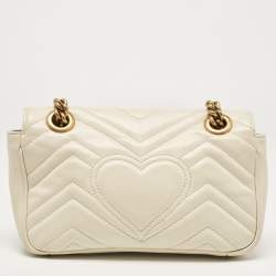 Pre Owned Gucci Off White Matelassé Leather Mini GG Marmont Shoulder Bag