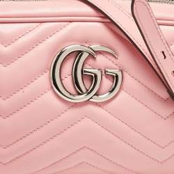 Gucci Pink Matelassé Leather Small GG Marmont Shoulder Bag