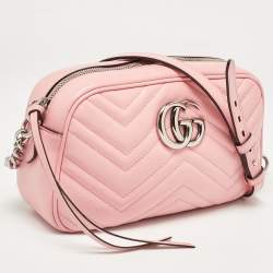 Gucci Pink Matelassé Leather Small GG Marmont Shoulder Bag