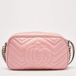 Gucci Pink Matelassé Leather Small GG Marmont Shoulder Bag