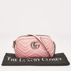 Gucci Pink Matelassé Leather Small GG Marmont Shoulder Bag