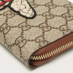 Gucci Beige Bee Printed GG Supreme Canvas Zip Around Continental Wallet