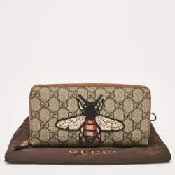 Gucci Beige Bee Printed GG Supreme Canvas Zip Around Continental Wallet