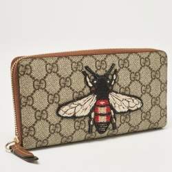 Gucci Beige Bee Printed GG Supreme Canvas Zip Around Continental Wallet