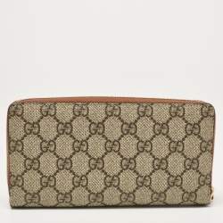 Gucci Beige Bee Printed GG Supreme Canvas Zip Around Continental Wallet