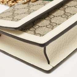 Gucci White/Beige GG Supreme Canvas and Leather Queen Margaret Wallet On Chain