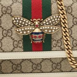 Gucci White/Beige GG Supreme Canvas and Leather Queen Margaret Wallet On Chain