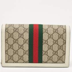 Gucci White/Beige GG Supreme Canvas and Leather Queen Margaret Wallet On Chain