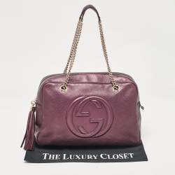 Pre Owned حقيبة كتف غوتشي سوهو جلد عنابي ميتاليك كبيرة بسلسلة