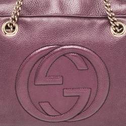 Pre Owned حقيبة كتف غوتشي سوهو جلد عنابي ميتاليك كبيرة بسلسلة