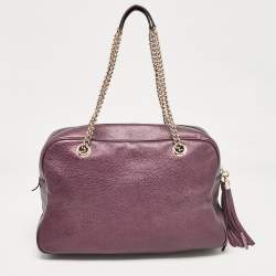 Pre Owned حقيبة كتف غوتشي سوهو جلد عنابي ميتاليك كبيرة بسلسلة