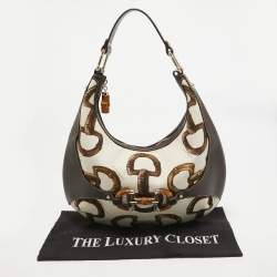 Gucci Dark Brown/Natural Print Canvas Bamboo Horsebit Amalfi Hobo