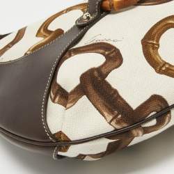 Gucci Dark Brown/Natural Print Canvas Bamboo Horsebit Amalfi Hobo