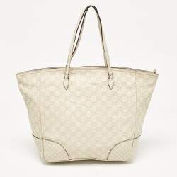 Pre Owned Gucci Off White Microguccissima Leather Bree Tote