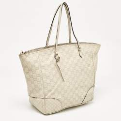 Pre Owned Gucci Off White Microguccissima Leather Bree Tote