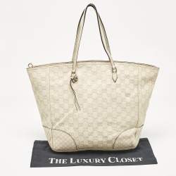 Pre Owned Gucci Off White Microguccissima Leather Bree Tote