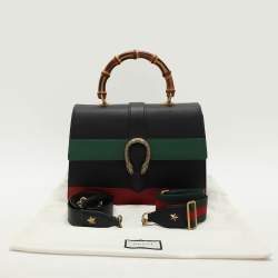 Pre Owned Gucci Tri Color Leather Large Dionysus Bamboo Top Handle Bag