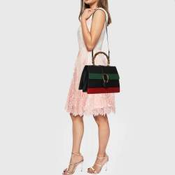 Pre Owned Gucci Tri Color Leather Large Dionysus Bamboo Top Handle Bag