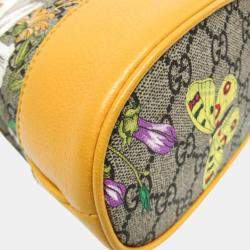 Gucci Beige Yellow Flora PVC Leather Baguette Bag