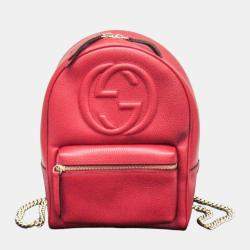 Pre Owned Gucci Red Soho Interlocking G Leather Backpack