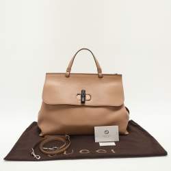 Pre Owned Gucci Brown Leather Bamboo Daily Top Handle Bag