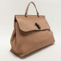Pre Owned Gucci Brown Leather Bamboo Daily Top Handle Bag