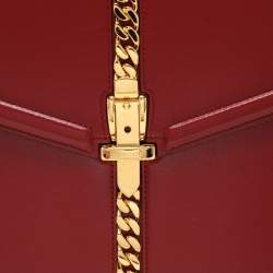 Pre Owned Gucci Red Leather Sylvie 1969 Top Handle Bag