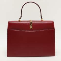 Pre Owned Gucci Red Leather Sylvie 1969 Top Handle Bag