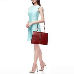 Pre Owned Gucci Red Leather Sylvie 1969 Top Handle Bag