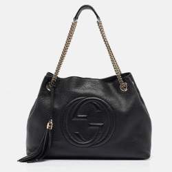 Pre Owned Gucci Black Leather Medium Soho Chain Tote
