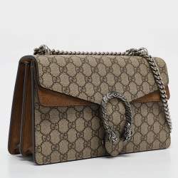 Pre Owned Gucci Beige GG Supreme Canvas and Suede Small Dionysus Shoulder Bag