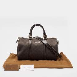 Pre Owned Gucci Dark Brown GG Supreme Canvas and Patent Leather Joy Boston Bag