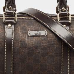 Pre Owned Gucci Dark Brown GG Supreme Canvas and Patent Leather Joy Boston Bag