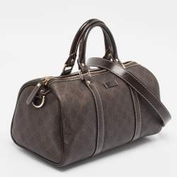 Pre Owned Gucci Dark Brown GG Supreme Canvas and Patent Leather Joy Boston Bag