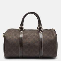 Pre Owned Gucci Dark Brown GG Supreme Canvas and Patent Leather Joy Boston Bag