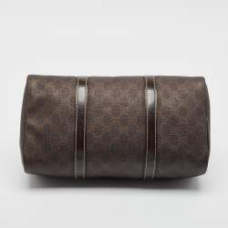 Pre Owned Gucci Dark Brown GG Supreme Canvas and Patent Leather Joy Boston Bag