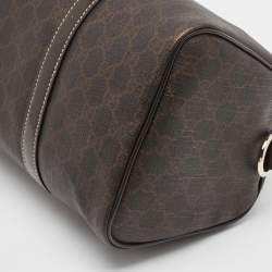 Pre Owned Gucci Dark Brown GG Supreme Canvas and Patent Leather Joy Boston Bag