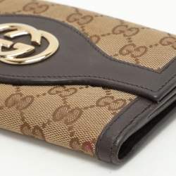 Gucci Beige/Brown GG Canvas and Leather Trifold Flap Wallet