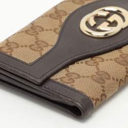 Gucci Beige/Brown GG Canvas and Leather Trifold Flap Wallet