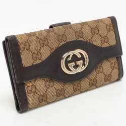 Gucci Beige/Brown GG Canvas and Leather Trifold Flap Wallet