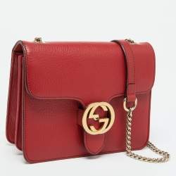 Gucci Red Leather Interlocking G Chain Shoulder Bag