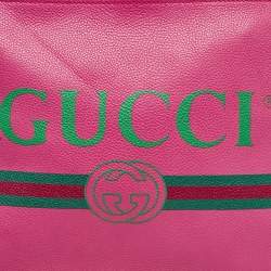 Pre Owned Gucci Fuchsia Leather Logo Print Zip Pouch