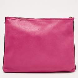 Pre Owned Gucci Fuchsia Leather Logo Print Zip Pouch