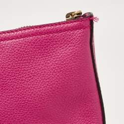 Pre Owned Gucci Fuchsia Leather Logo Print Zip Pouch