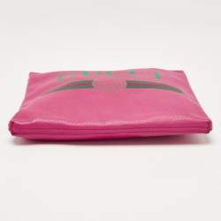 Pre Owned Gucci Fuchsia Leather Logo Print Zip Pouch