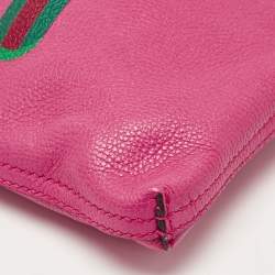 Pre Owned Gucci Fuchsia Leather Logo Print Zip Pouch