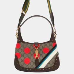 Gucci Jackie 1961 Geometric Print Small Shoulder Bag Beige/Brown/Multicolor PVC Leather Size Small