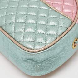 Pre Owned Gucci Metallic Pink/Turquoise Quilted Leather Mini Zumi Crossbody Bag